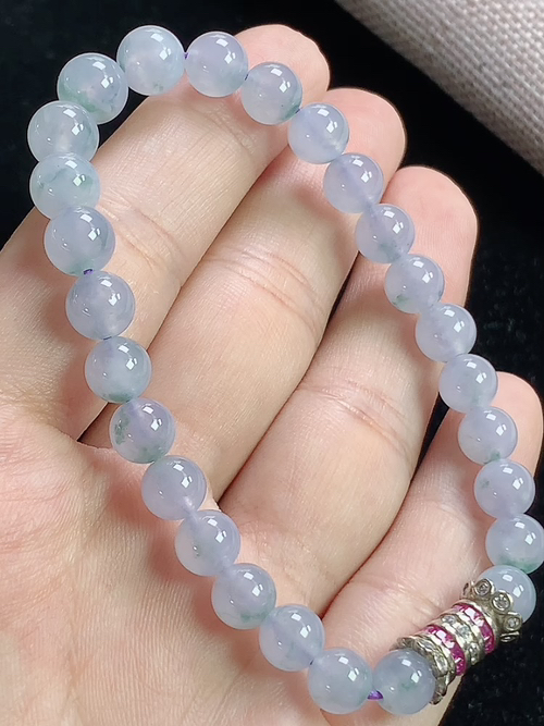 冰紫飘花玉珠手串，尺寸7.5mm，w23mdy