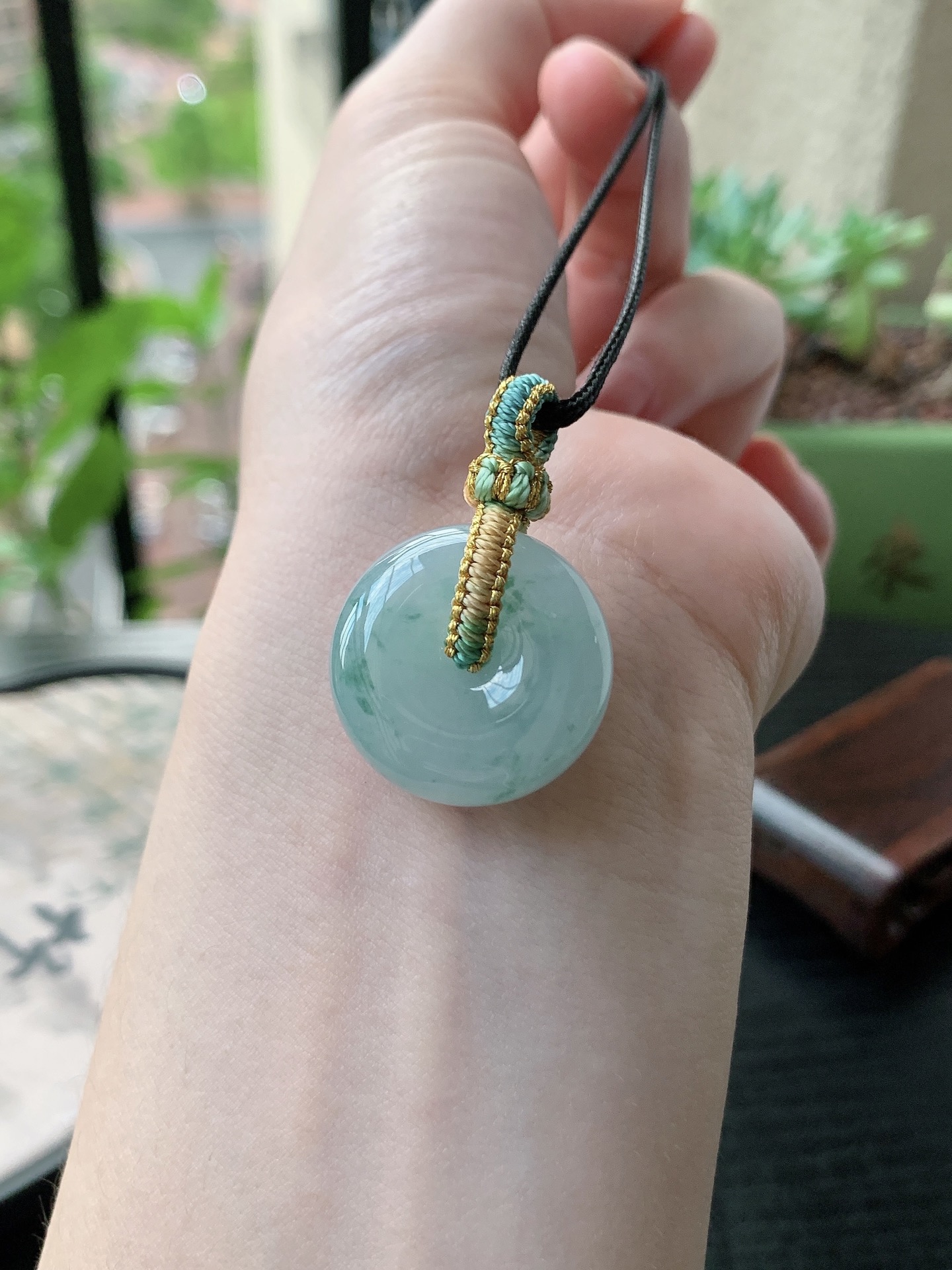 老坑冰种胶感飘蓝花平安扣吊坠,裸石尺寸:23.6-9.8mm