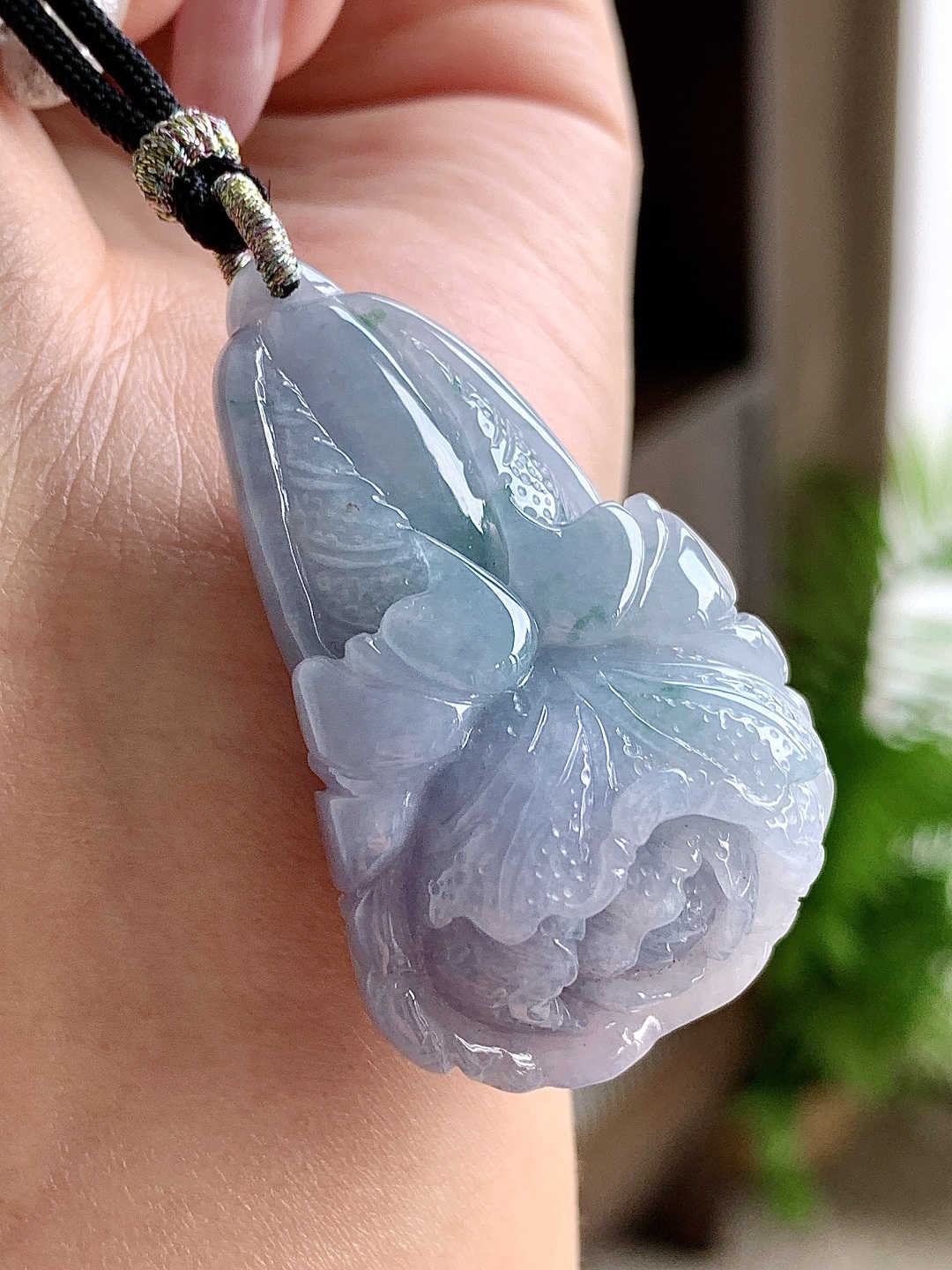冰紫罗兰白菜百财吊坠 缅料 性比高 飘花 尺寸47-29-18 重量88克 不议