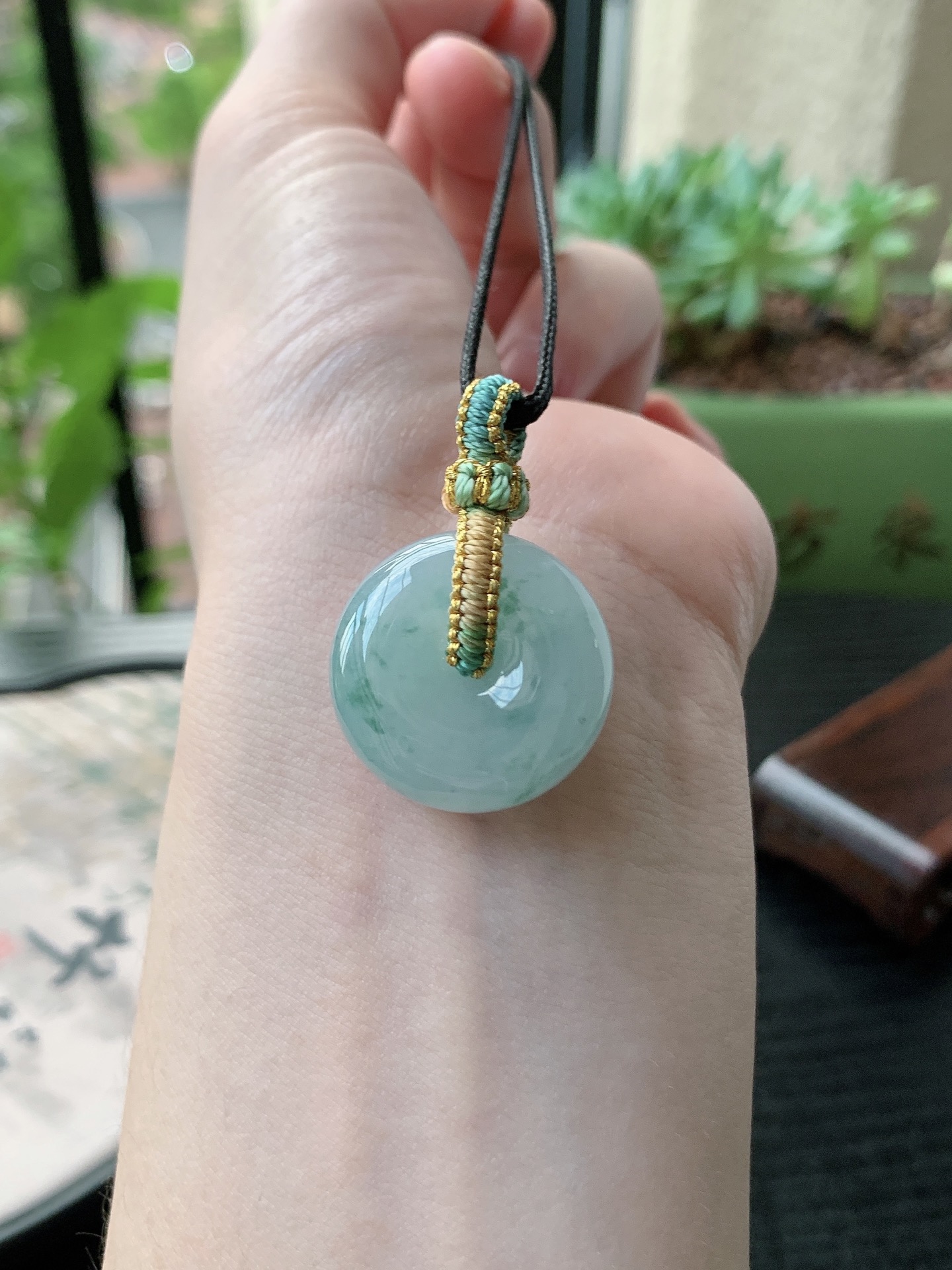 老坑冰种胶感飘蓝花平安扣吊坠,裸石尺寸:23.6-9.8mm
