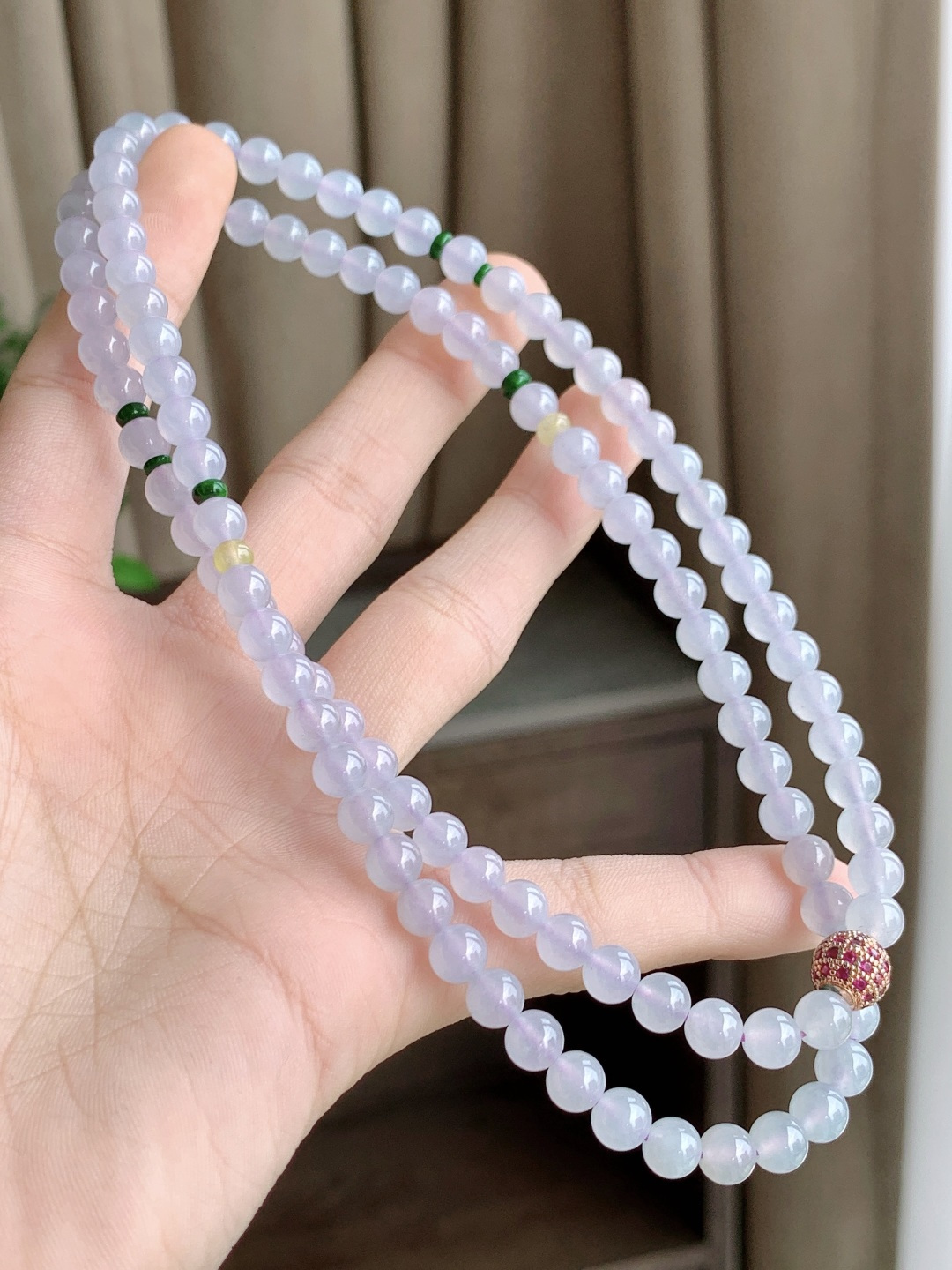 珠子冰珠链圆珠子珠链 说明 缅料 性比高 尺寸 5.8mm，31cm 重量 39克 不议