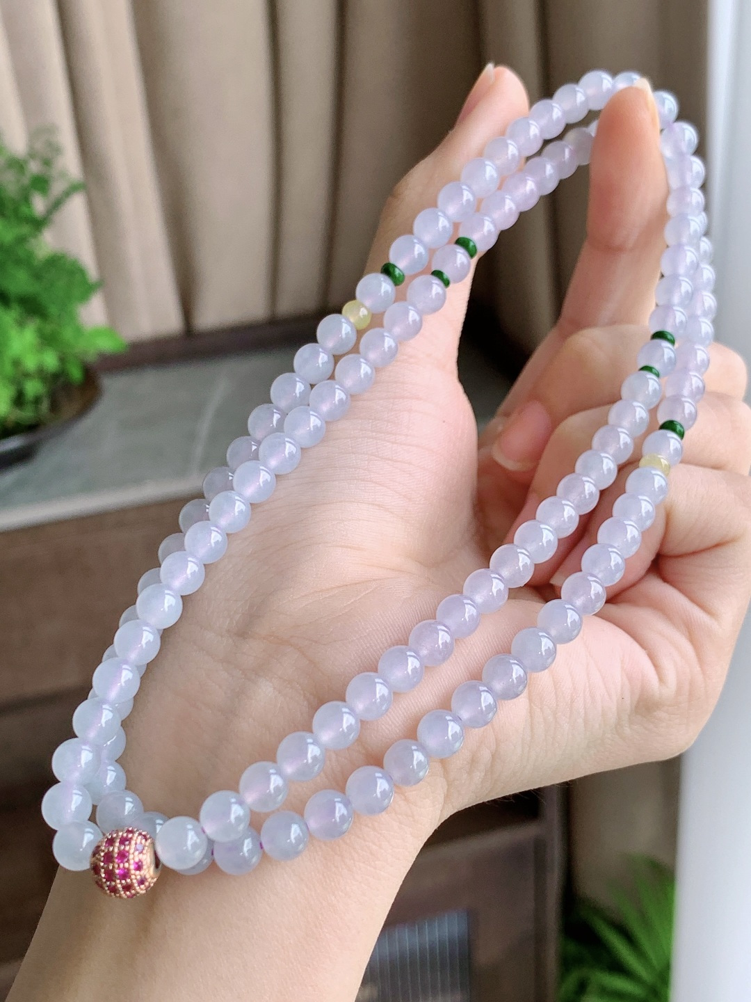 珠子冰珠链圆珠子珠链 说明 缅料 性比高 尺寸 5.8mm，31cm 重量 39克 不议