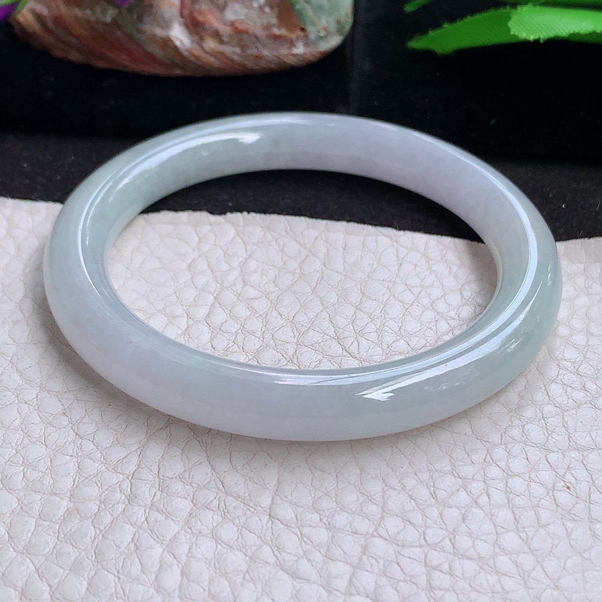 n小圈口53.5*8.5叮当镯 缅甸翡翠a货玉手镯纯美秀气圆条玉手环 美人镯