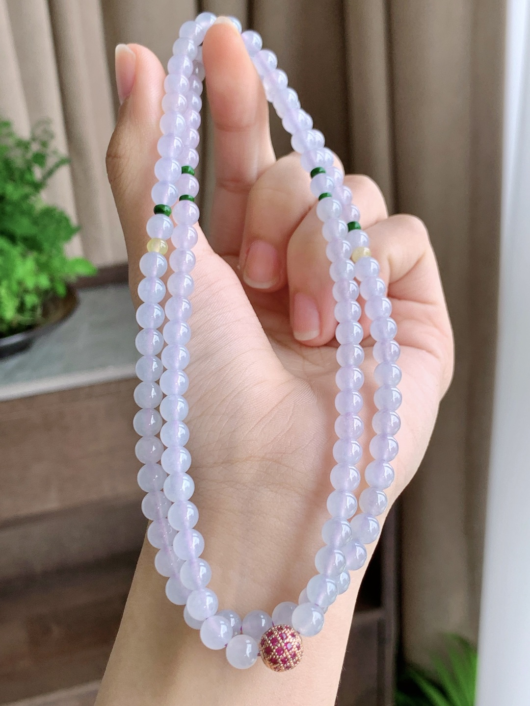 珠子冰珠链圆珠子珠链 说明 缅料 性比高 尺寸 5.8mm，31cm 重量 39克 不议