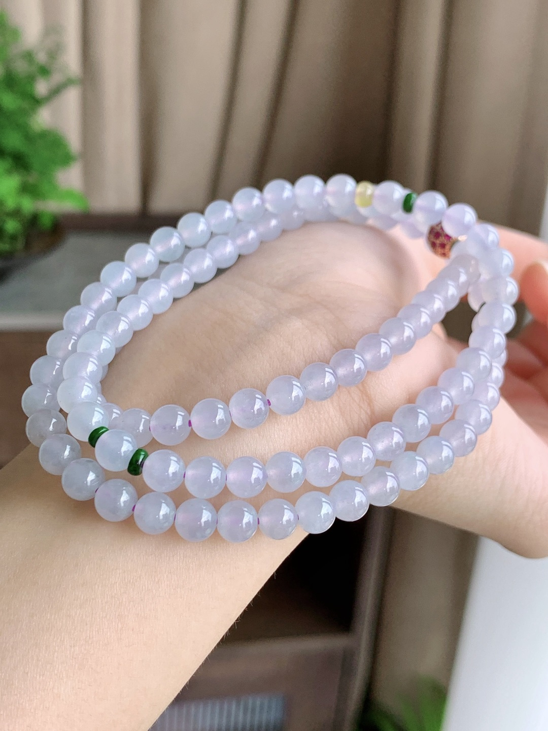 珠子冰珠链圆珠子珠链 说明 缅料 性比高 尺寸 5.8mm，31cm 重量 39克 不议