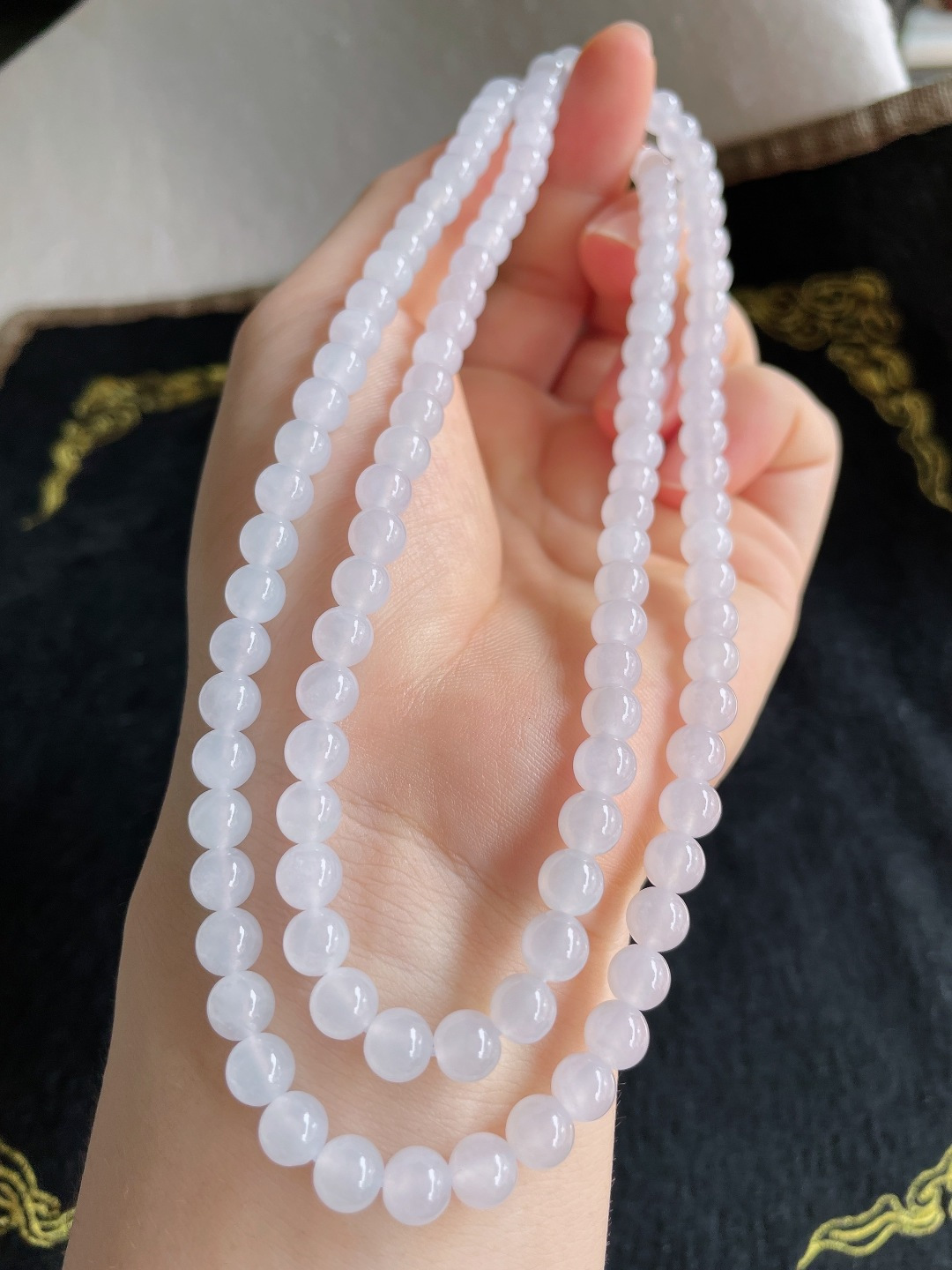 天然翡翠A货，白冰珠链，尺寸：6mm112颗。【编3519】