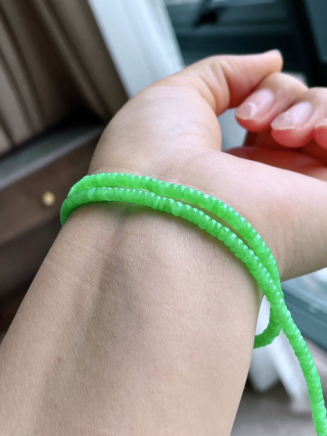 珠子冰阳绿珠链算盘珠珠子珠链说明 性比高尺寸3.5-1.5mm，26cm重量15克不议