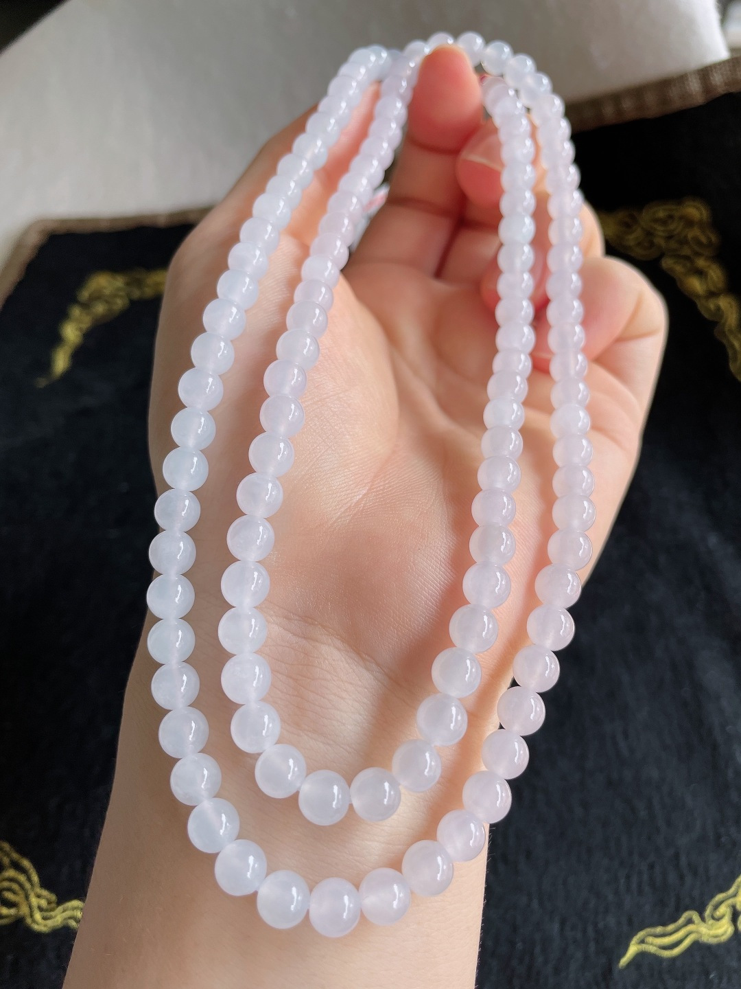 天然翡翠A货，白冰珠链，尺寸：6mm112颗。【编3519】