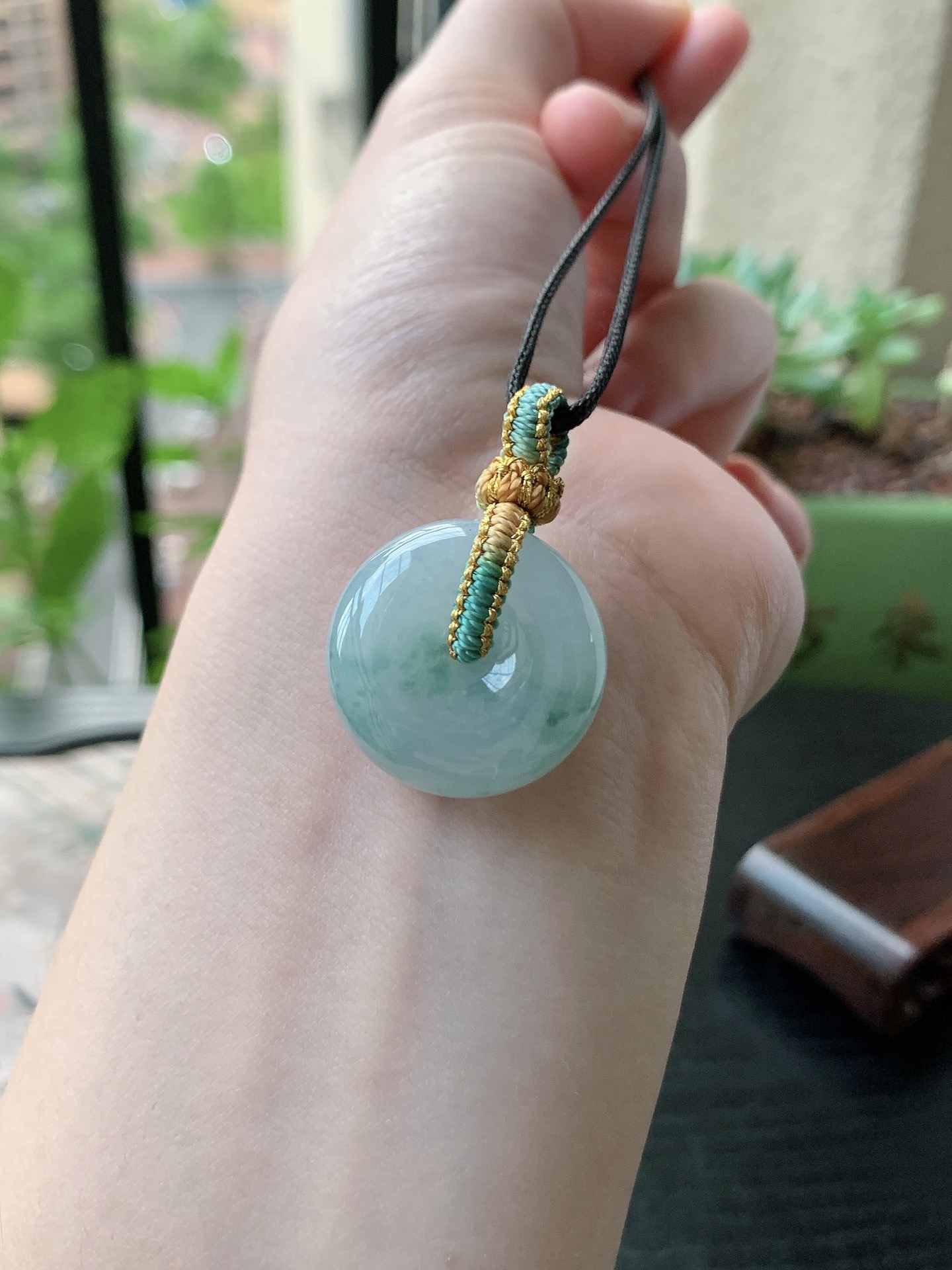 老坑冰种胶感飘蓝花平安扣吊坠,裸石尺寸:23.6-9.8mm