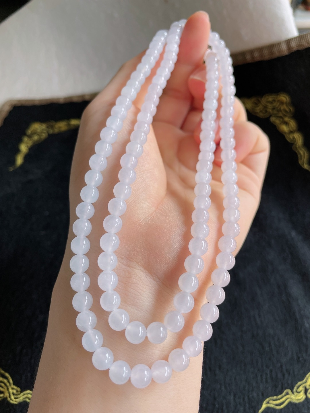 天然翡翠A货，白冰珠链，尺寸：6mm112颗。【编3519】