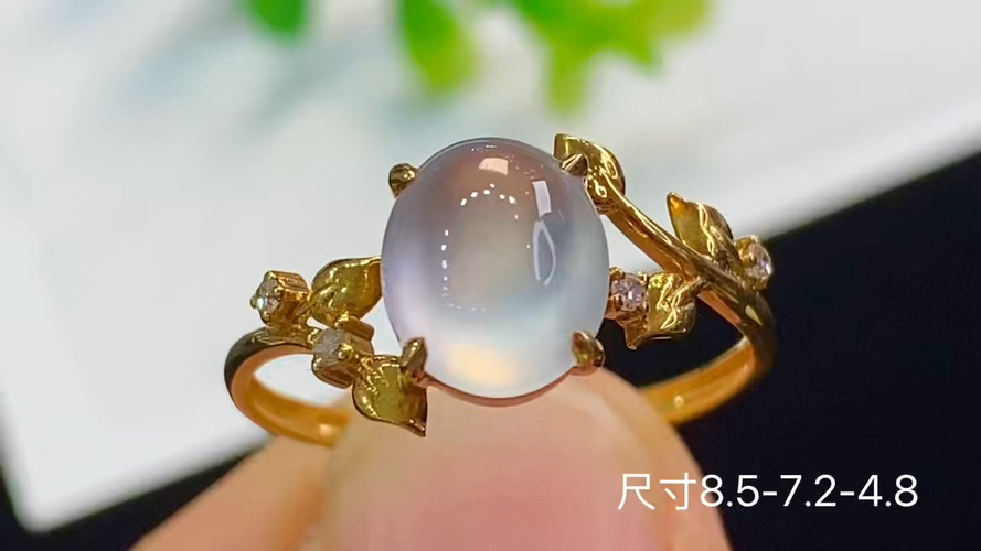 ️ 18k金+钻玻璃种蛋面戒指，无裂，8.5-7.2-4.8