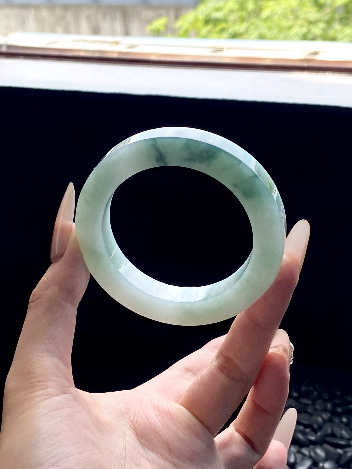 冰胶绿飘花圆条美人条镯胚 A1011-1 ⭕️73-53-10.5-10.2 可做53～54圆镯