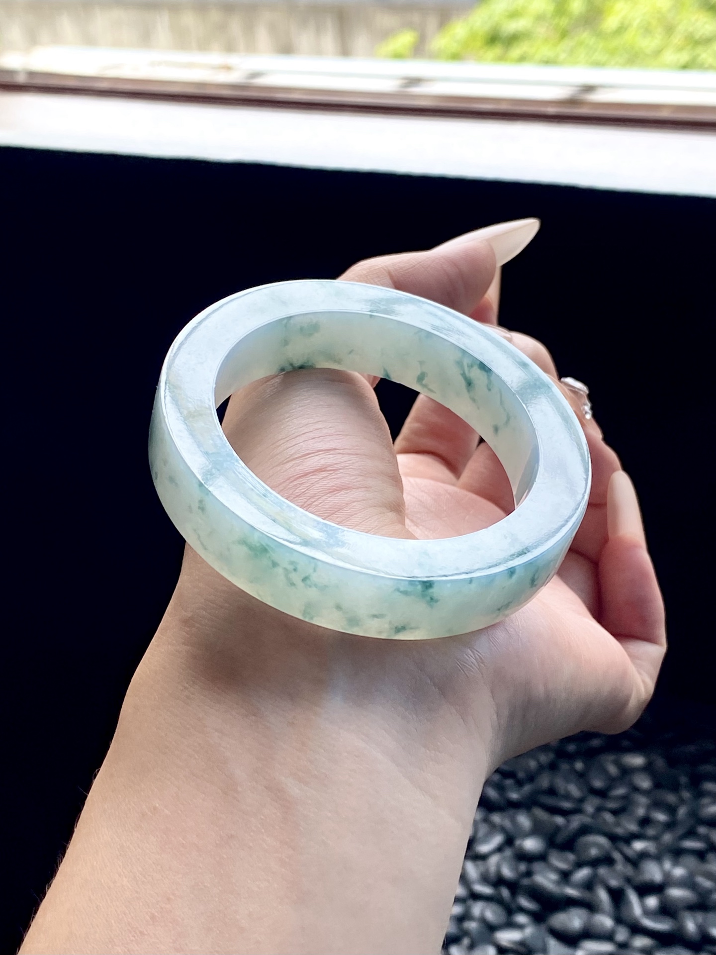 小圈口冰蓝飘花镯胚 C1202-3 ⭕️71.8-53.5-13-9 可做54～55正圈