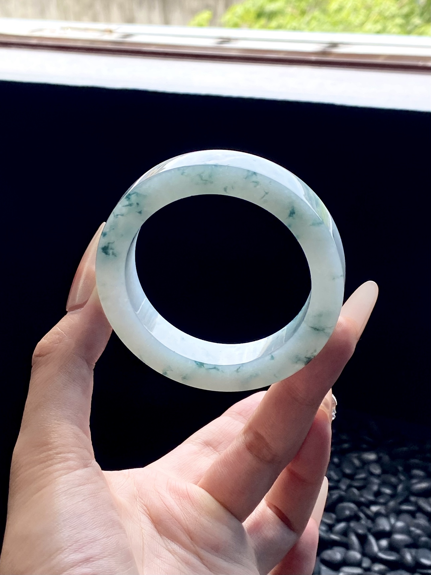 小圈口冰蓝飘花镯胚 C1202-3 ⭕️71.8-53.5-13-9 可做54～55正圈