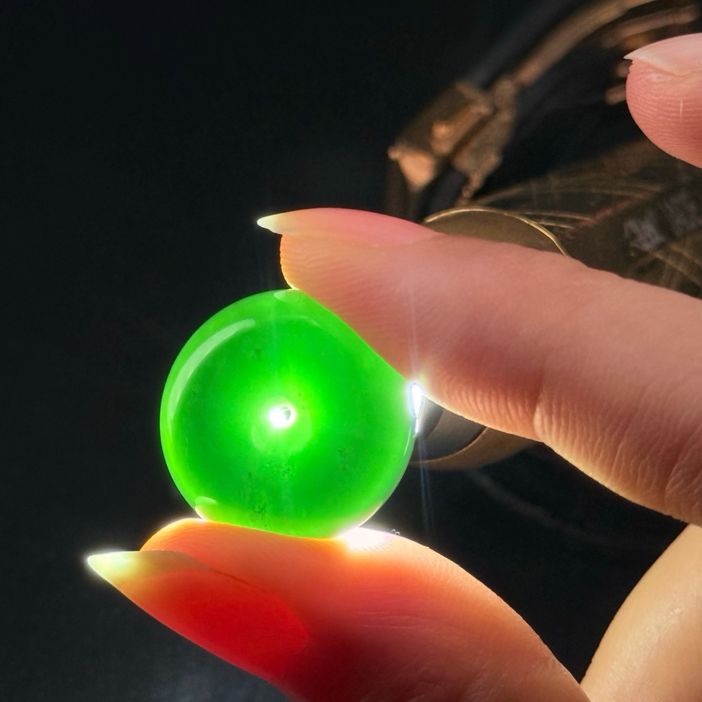 精品墨翠平安扣 种好色正 黑度极好 打灯通透 油性十足 尺寸19.7
