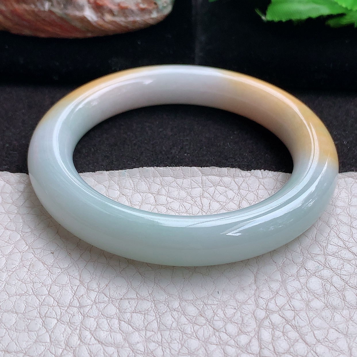 nr小圈口52.5*10招财美人镯 缅甸翡翠a货玉手镯双彩圆条玉手环