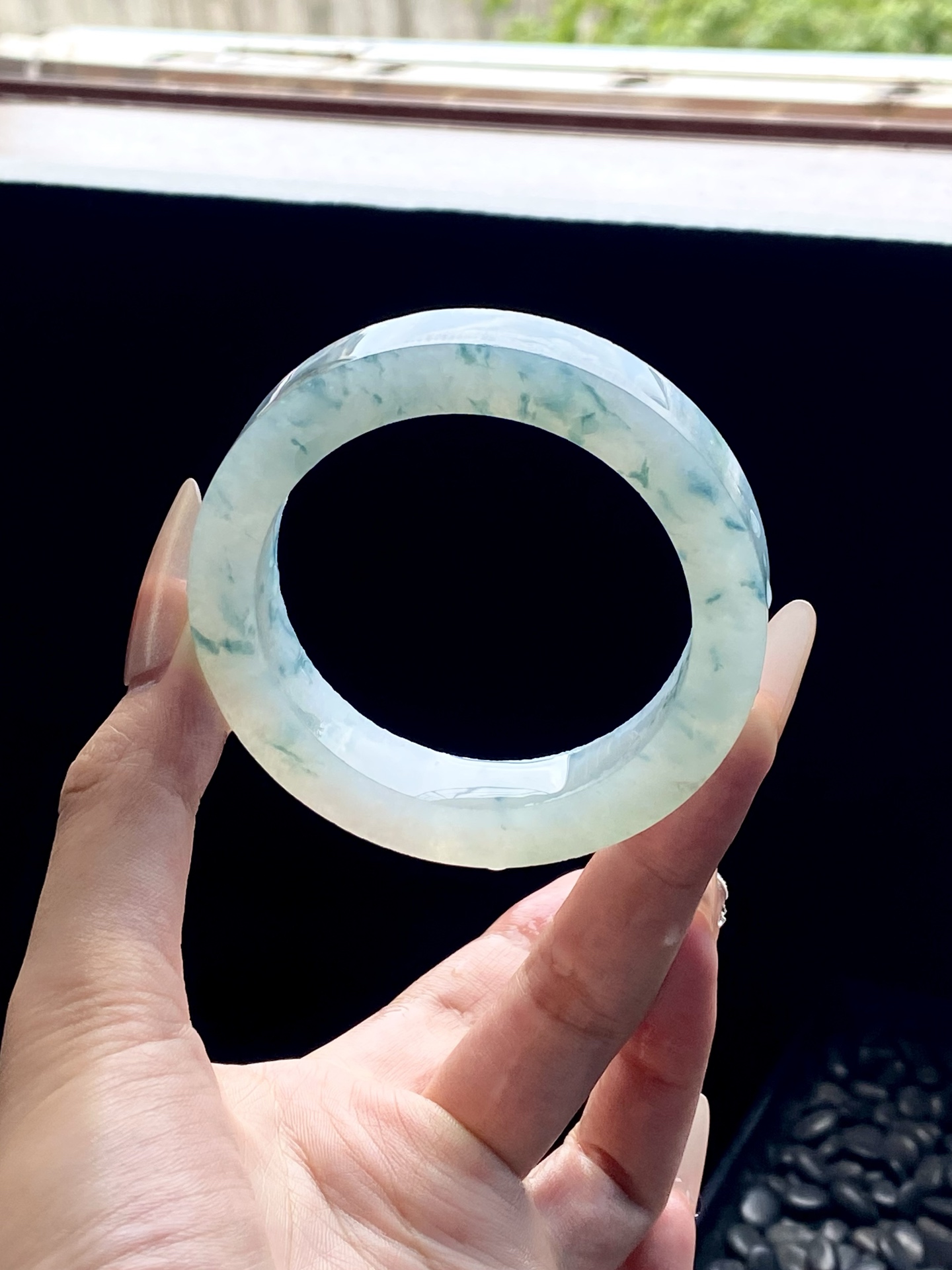 冰蓝飘花镯胚 D1020-4 ⭕️75-56.2-12.5-9 可做56～59正圈