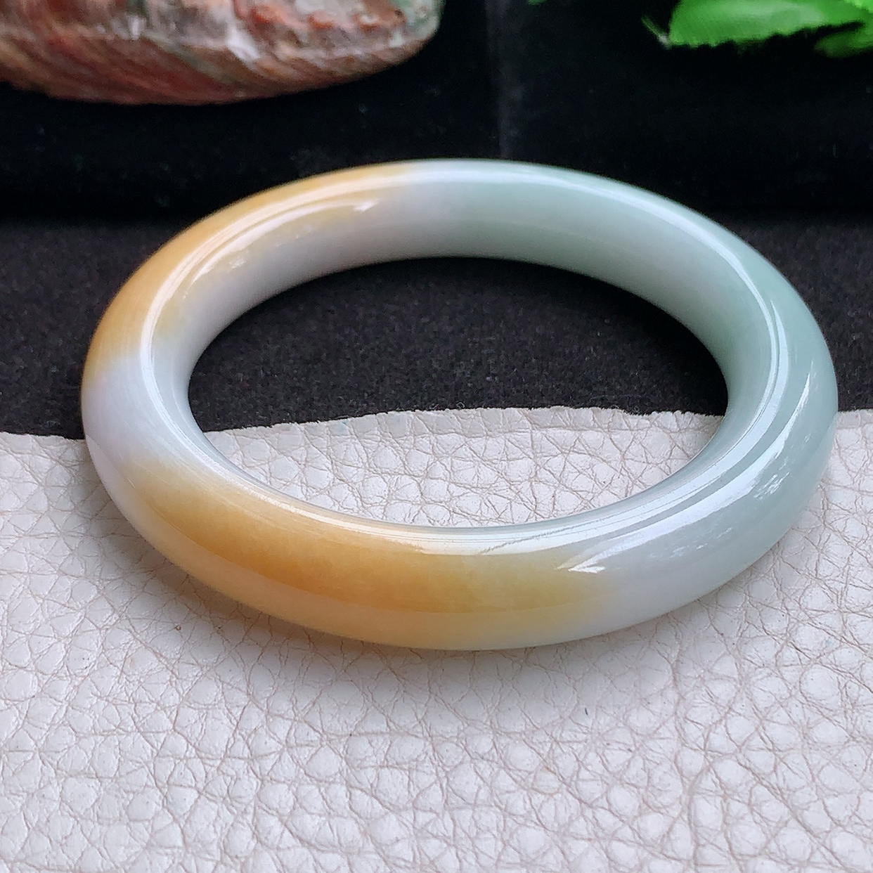 nr小圈口52.5*10招财美人镯 缅甸翡翠a货玉手镯双彩圆条玉手环