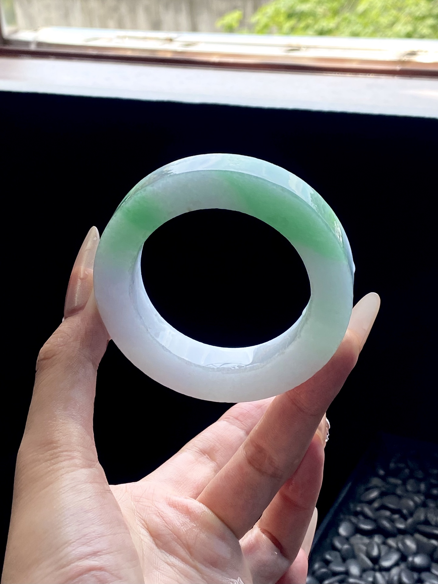 阳绿春彩白底青镯胚 C1028-4 ⭕️76-52.5-13-12 可做53～60正圈