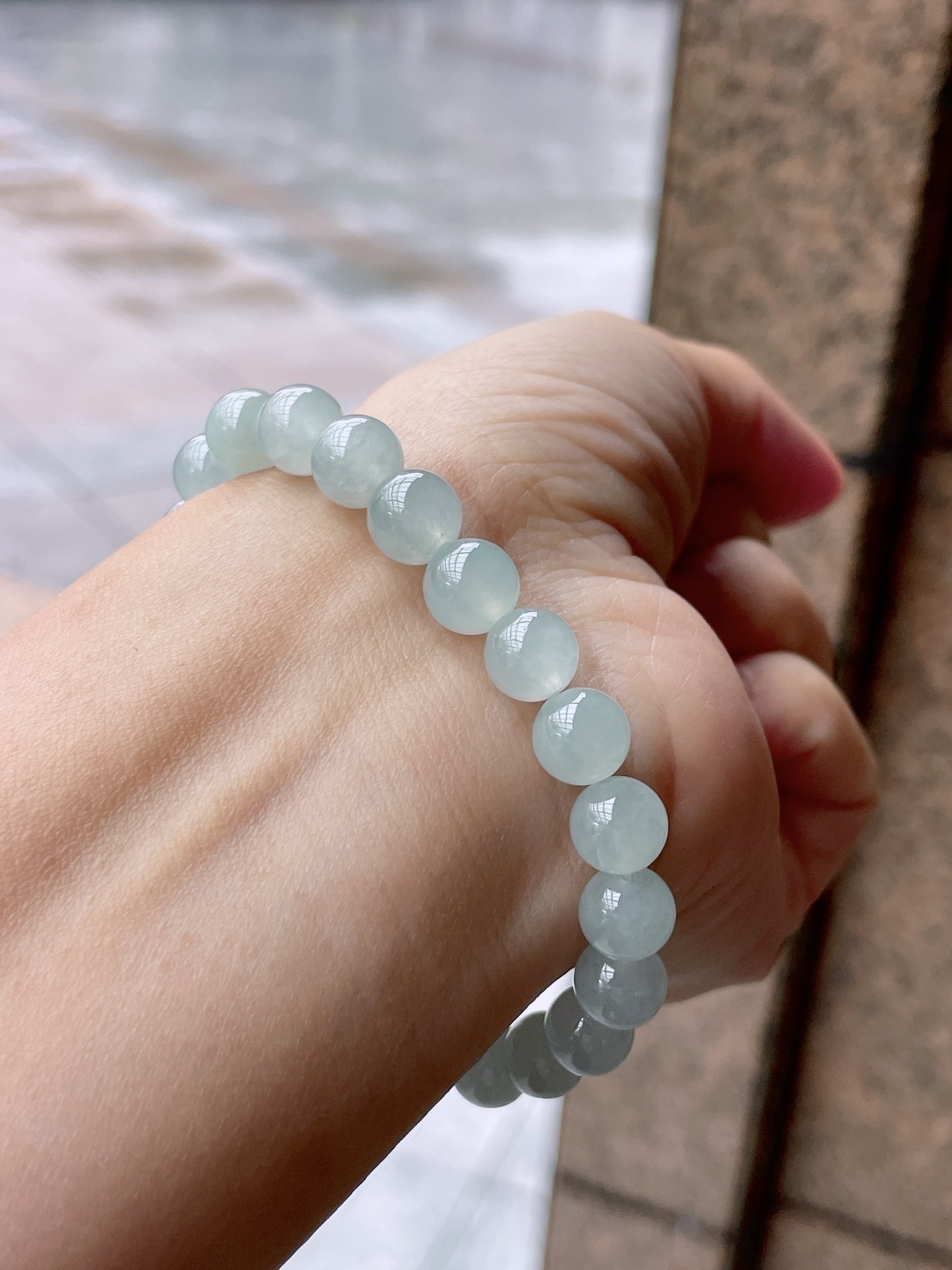 冰种手串 油润起胶，珠圆玉润 尺寸：8