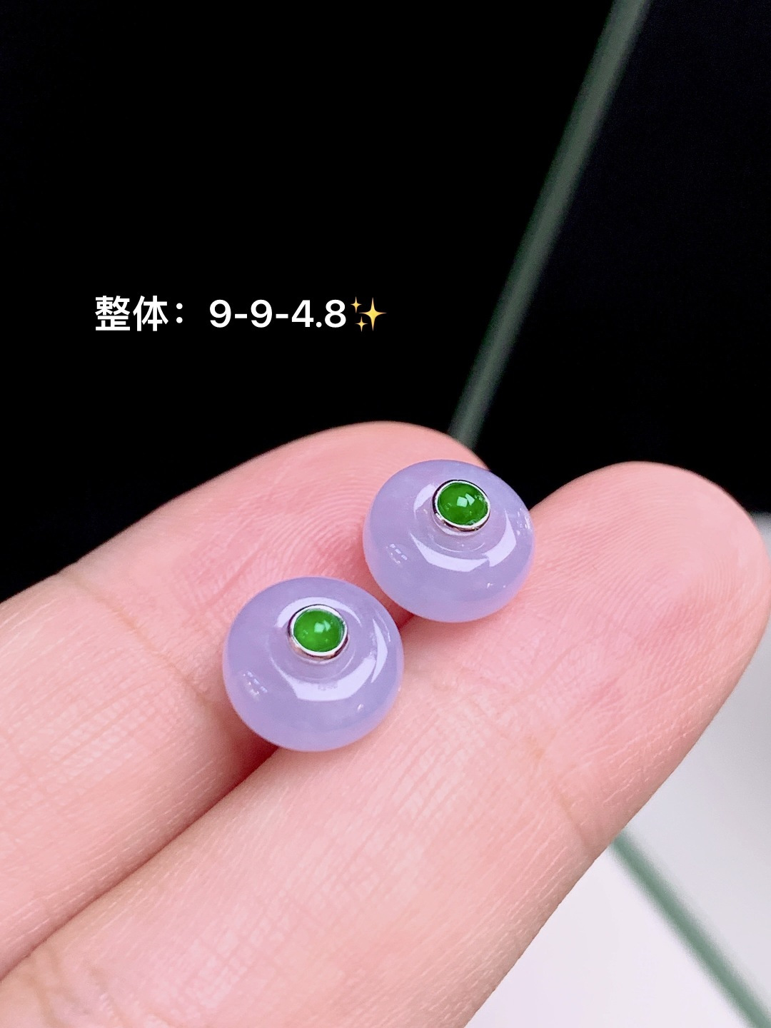 冰粉紫平安扣耳钉，18k金钻镶嵌，9-9-4.8