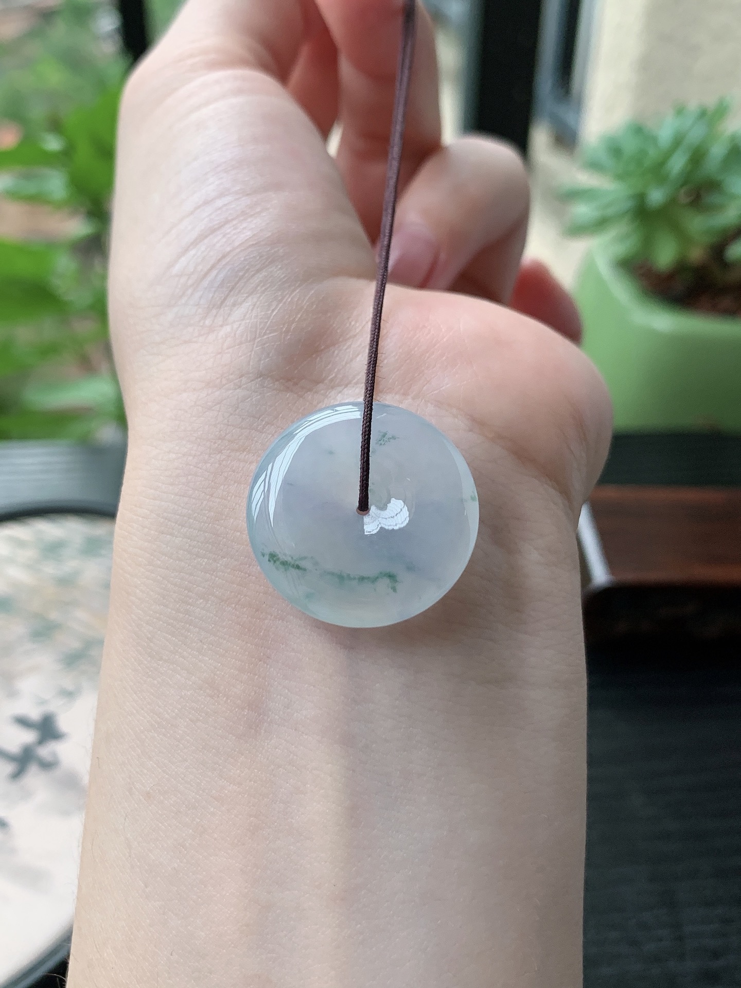 老坑冰种胶感飘花平安扣吊坠,裸石尺寸:24.2-5.5mm