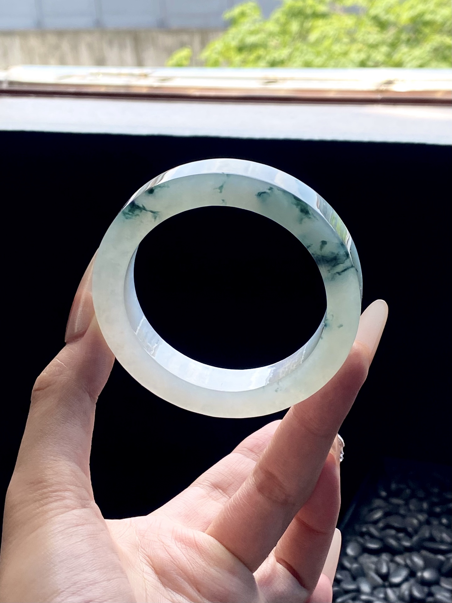 冰蓝飘花镯胚 D916-5 ⭕️73-55-12.8-9 可做55～57正圈