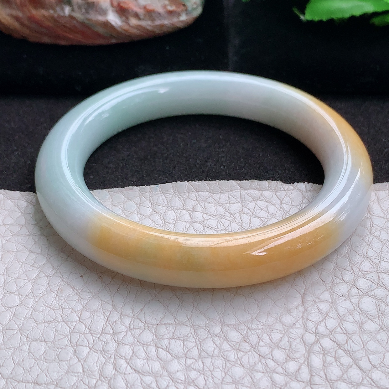 nr小圈口52.5*10招财美人镯 缅甸翡翠a货玉手镯双彩圆条玉手环