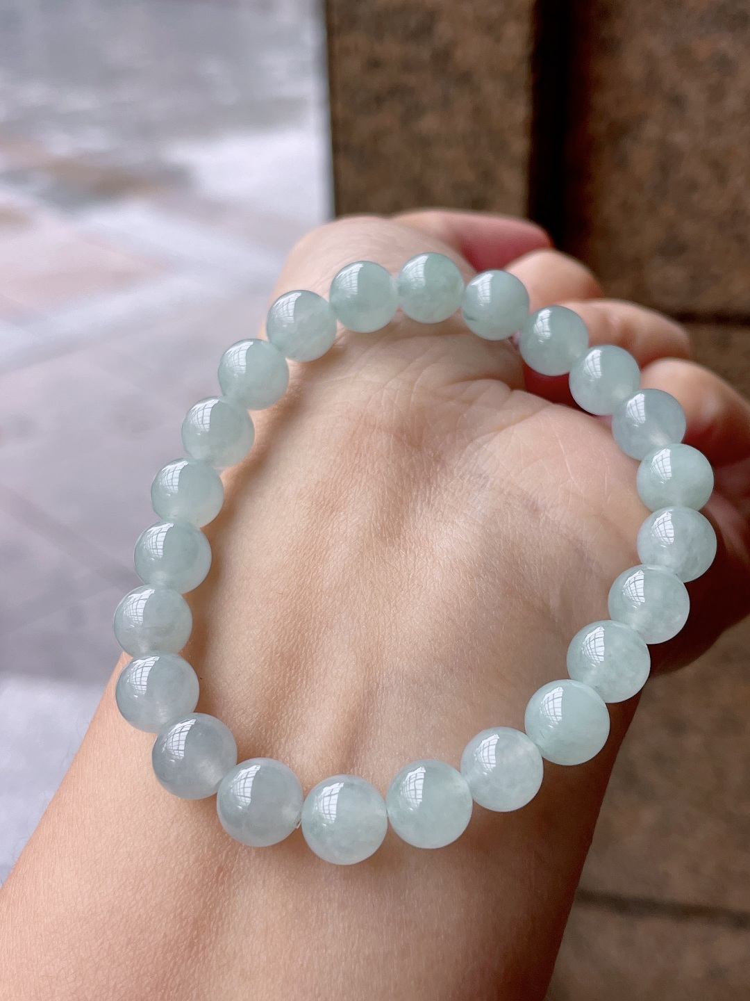 冰种手串 油润起胶，珠圆玉润 尺寸：8