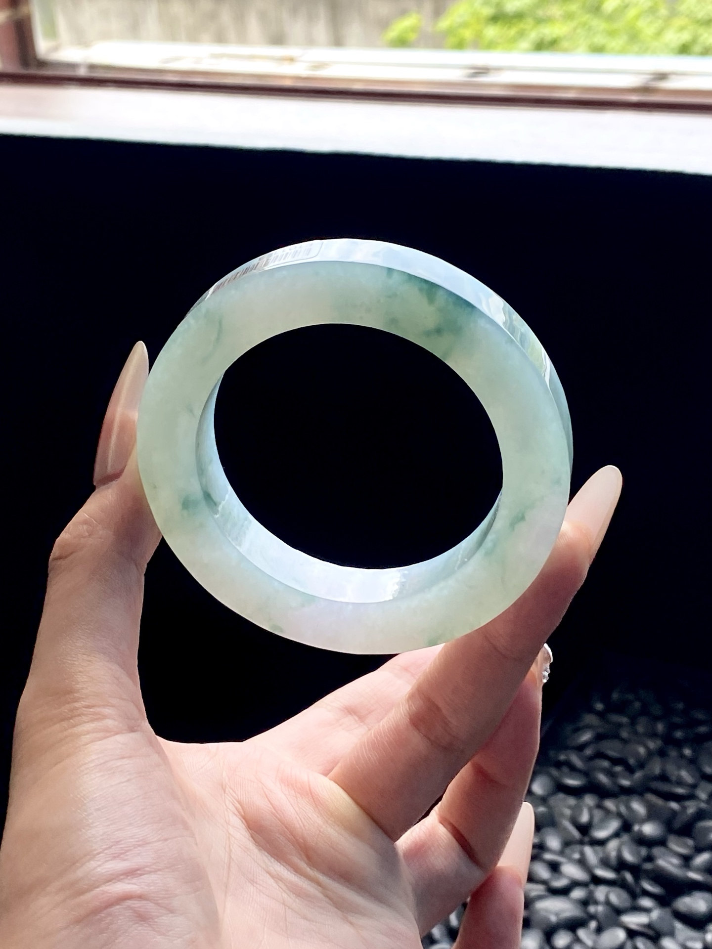 大圈口冰绿飘花圆条镯胚 E1011-3 ⭕️79.5-56-13-12 可做56～63正圈/56～5