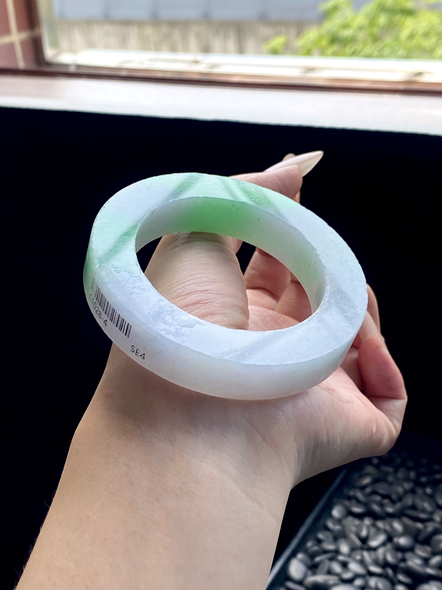 阳绿春彩白底青镯胚 C1028-4 ⭕️76-52.5-13-12 可做53～60正圈
