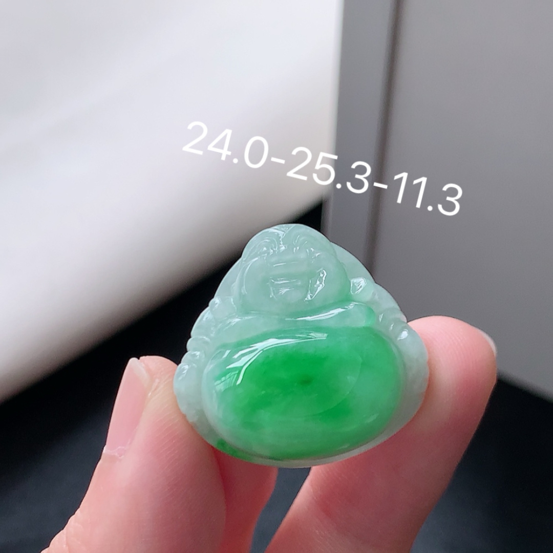 冰飘绿佛公挂件 种老水润细腻，品相喜悦，佩戴优雅时尚 货号01522，24.0-25.3-11.3