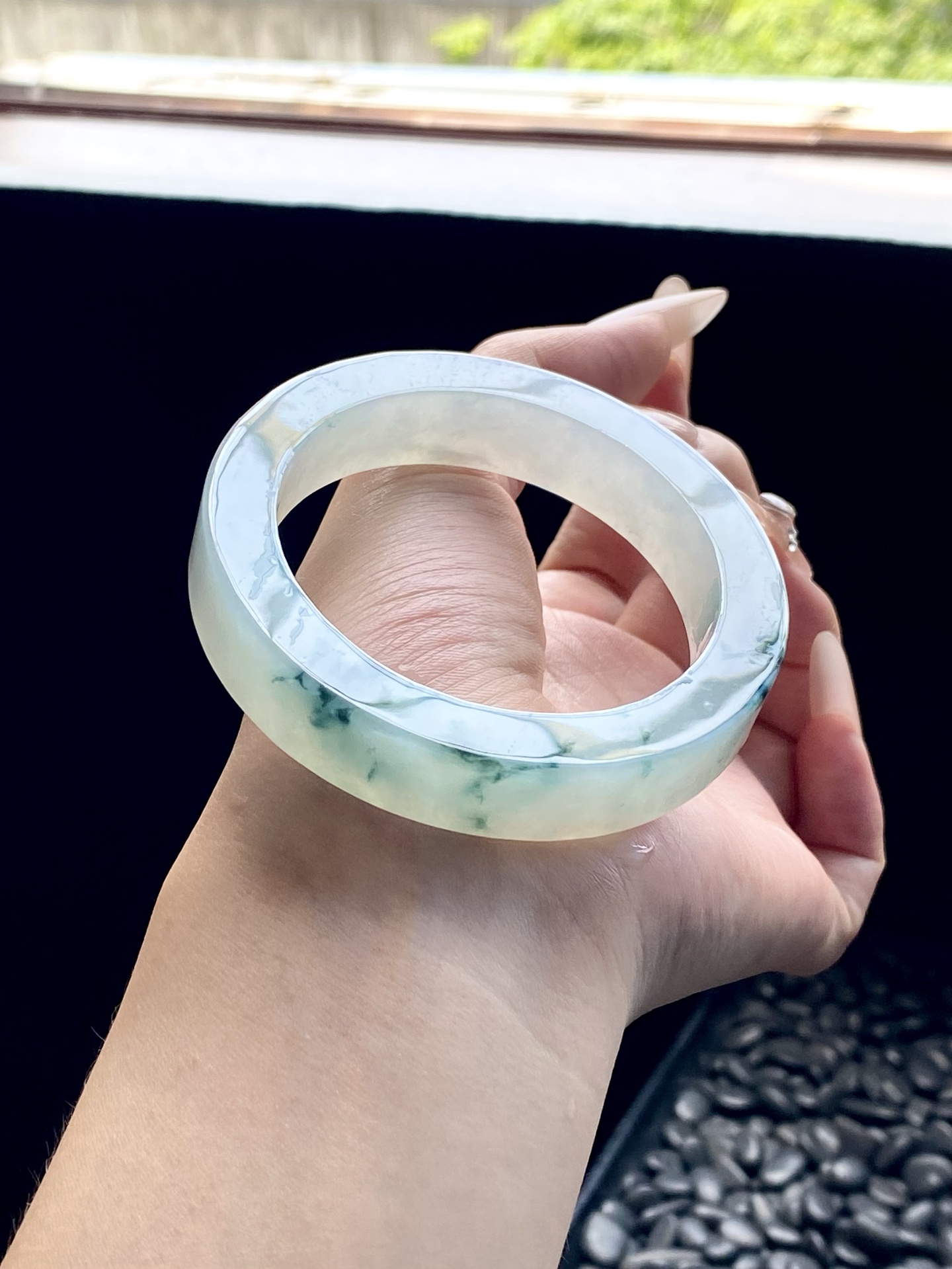 冰蓝飘花镯胚 D916-5 ⭕️73-55-12.8-9 可做55～57正圈