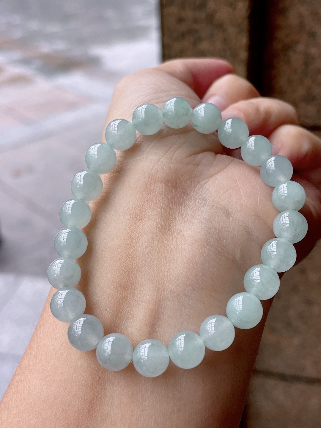 冰种手串 油润起胶，珠圆玉润 尺寸：8