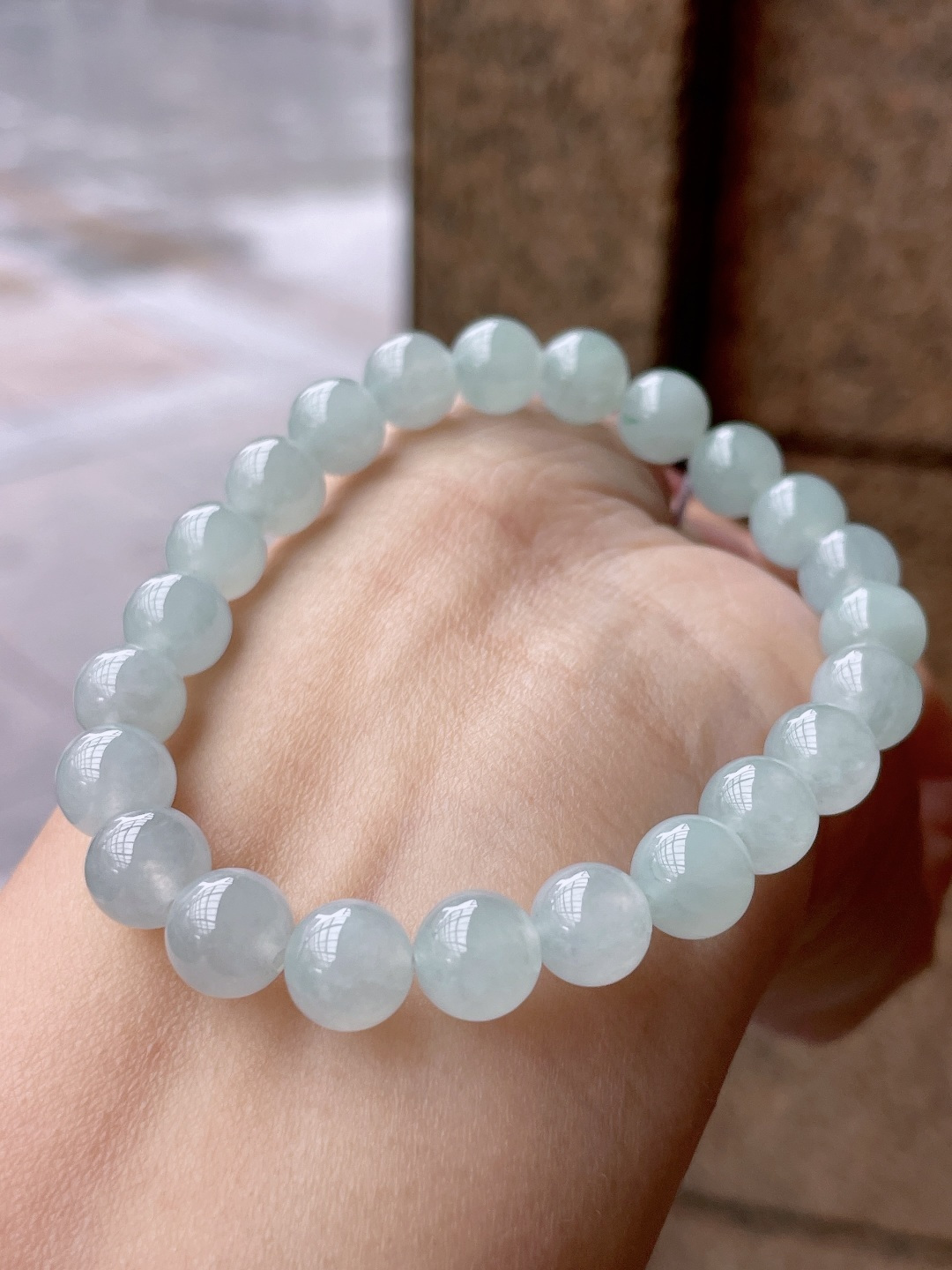 冰种手串 油润起胶，珠圆玉润 尺寸：8