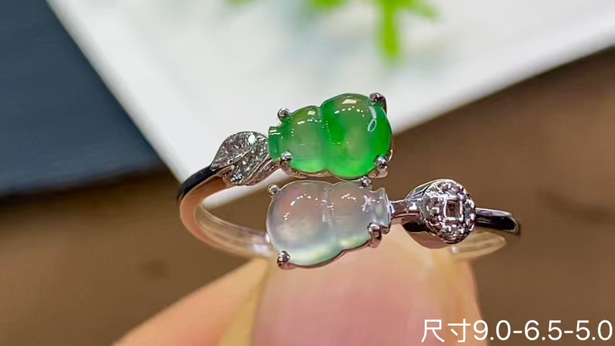 ️ 18k金+钻玻璃种葫芦戒指，无裂，捡漏的来哦，9.0-6.5-5.0