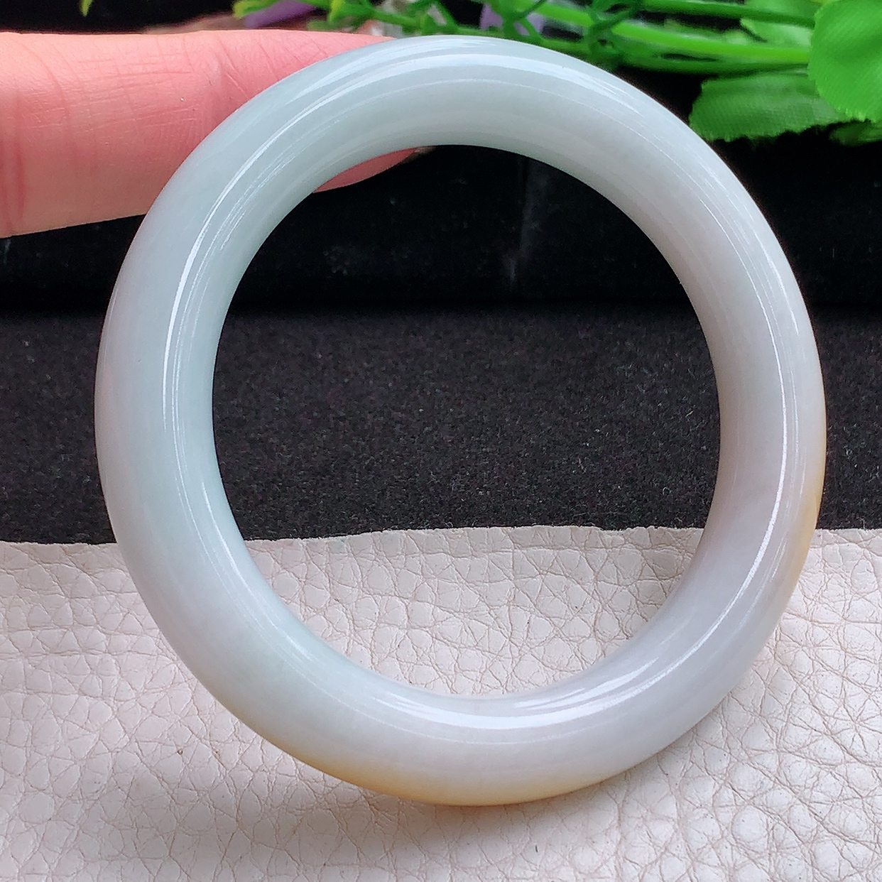 nr小圈口52.5*10招财美人镯 缅甸翡翠a货玉手镯双彩圆条玉手环