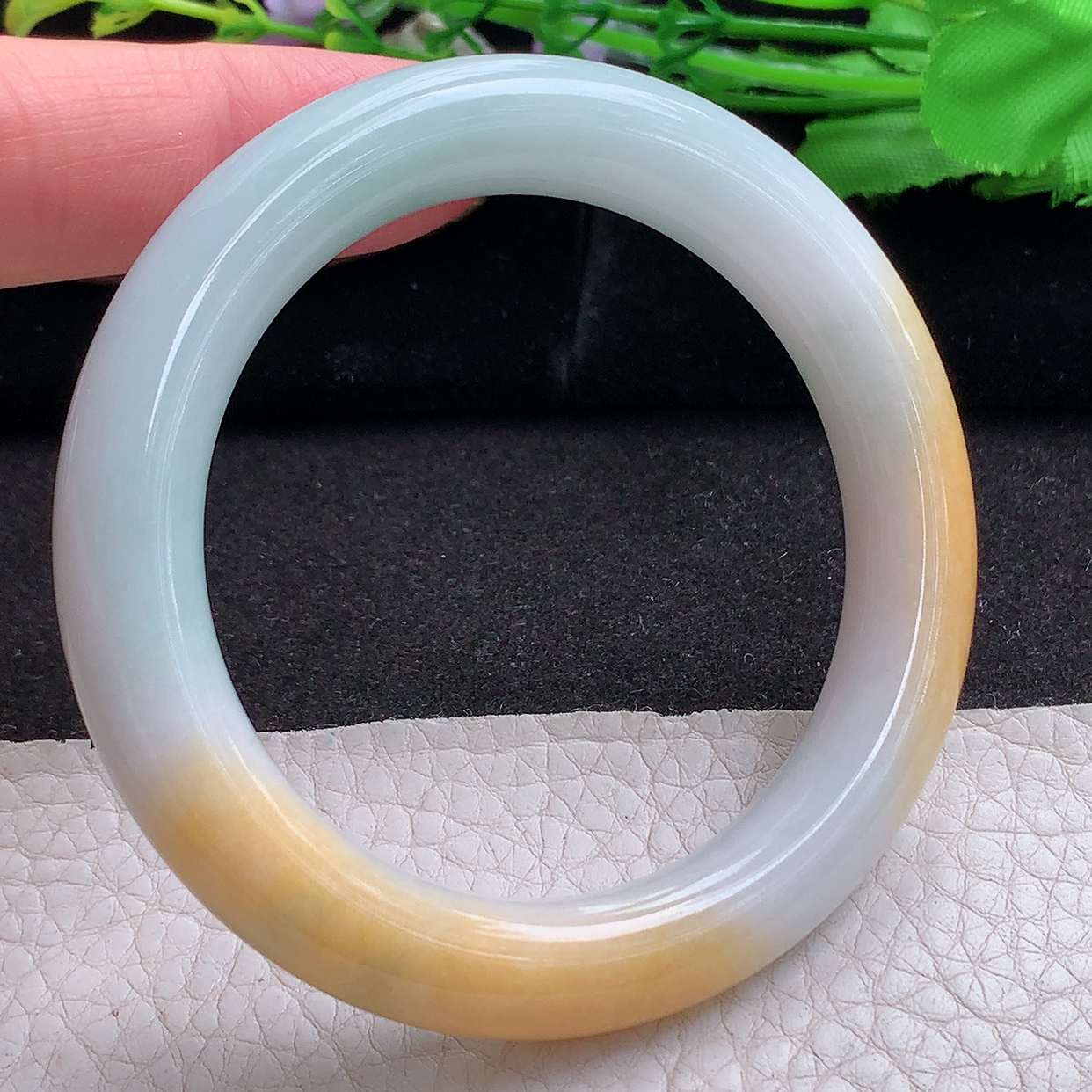 nr小圈口52.5*10招财美人镯 缅甸翡翠a货玉手镯双彩圆条玉手环