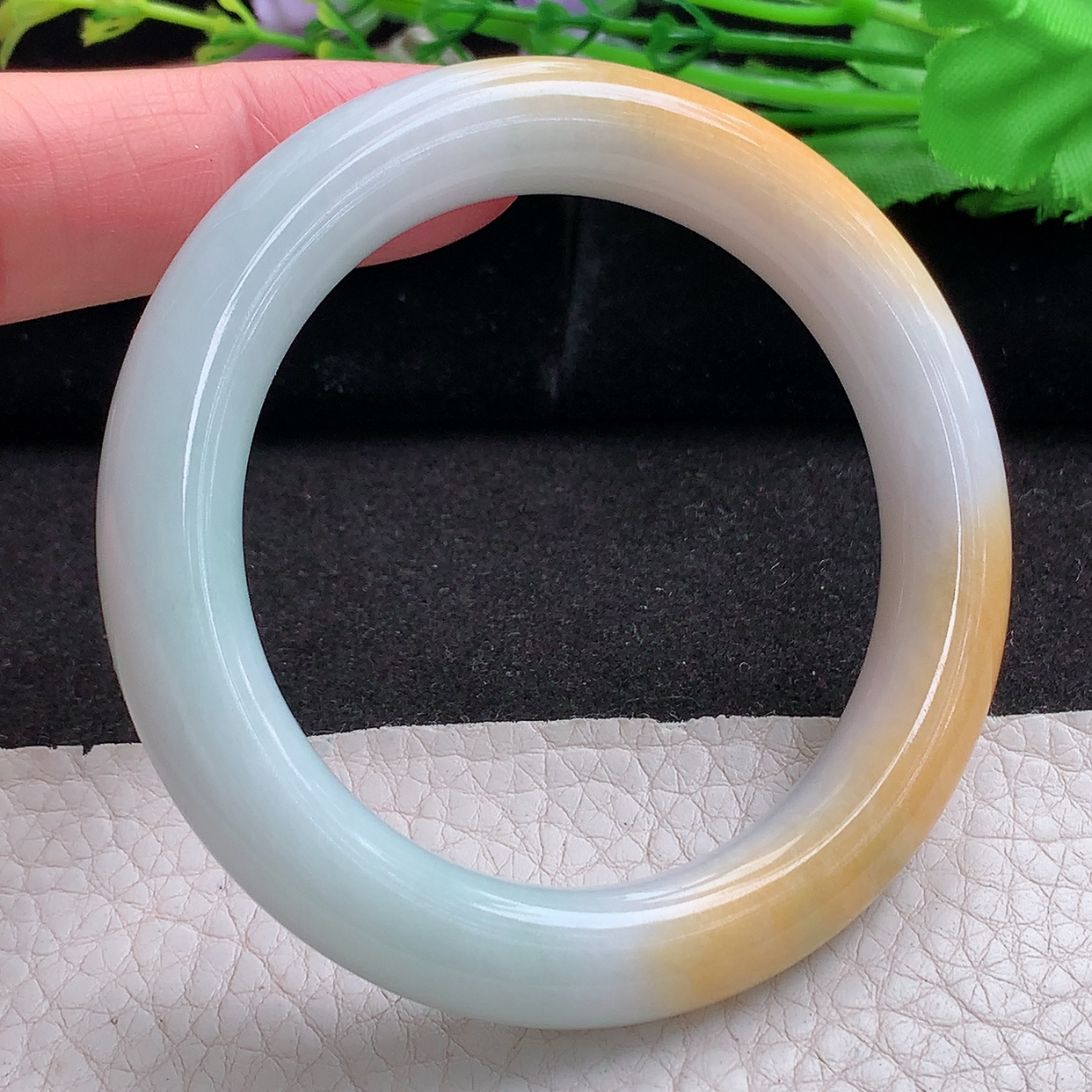 nr小圈口52.5*10招财美人镯 缅甸翡翠a货玉手镯双彩圆条玉手环