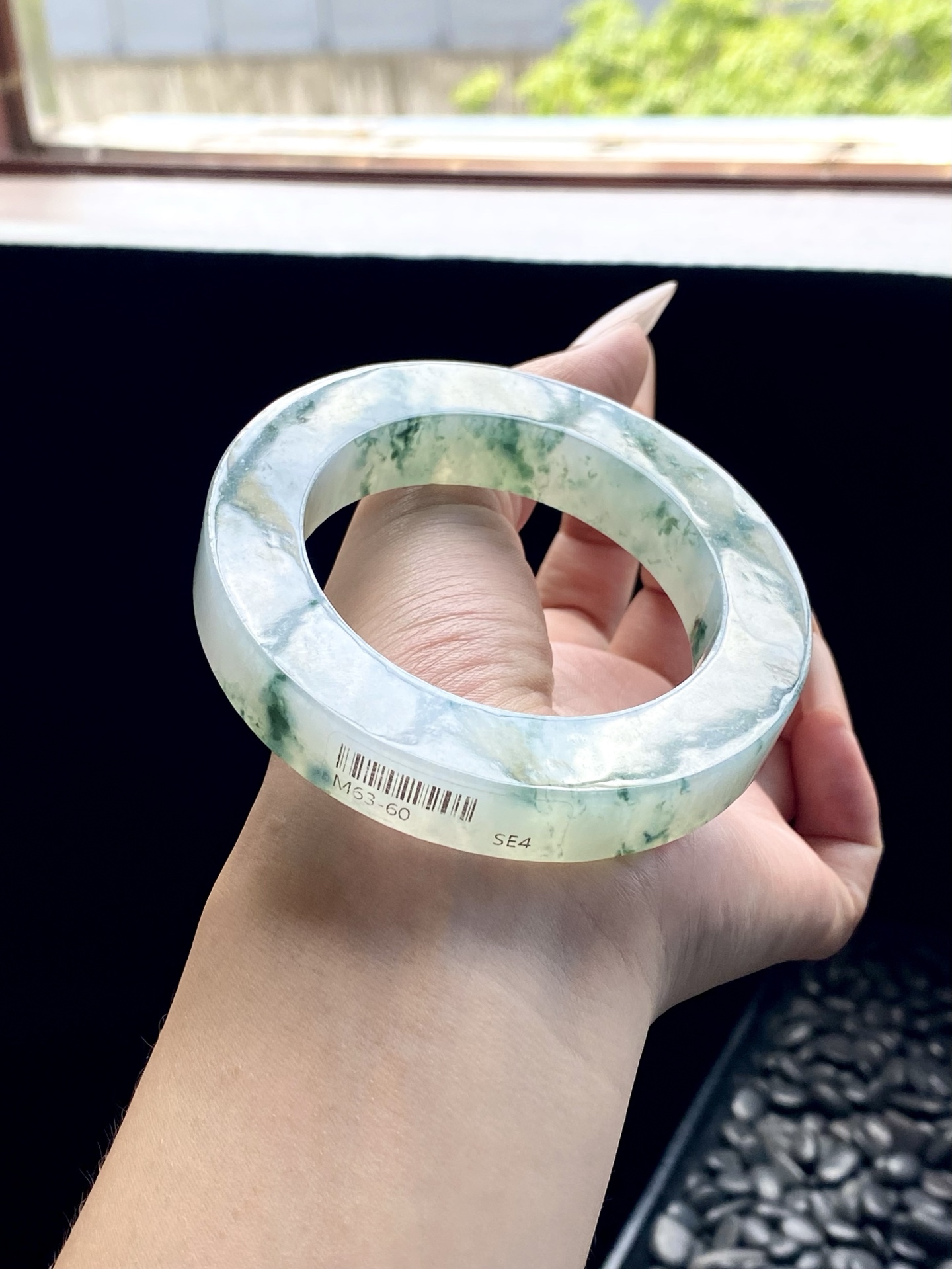冰绿飘花圆条镯胚 M63-60 ⭕️80-55-12.8-12.5 可做55～58圆条/55～64正圈