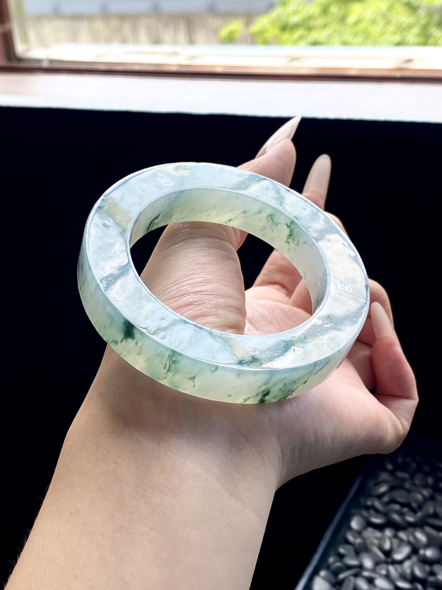 冰绿飘花圆条镯胚 M63-60 ⭕️80-55-12.8-12.5 可做55～58圆条/55～64正圈