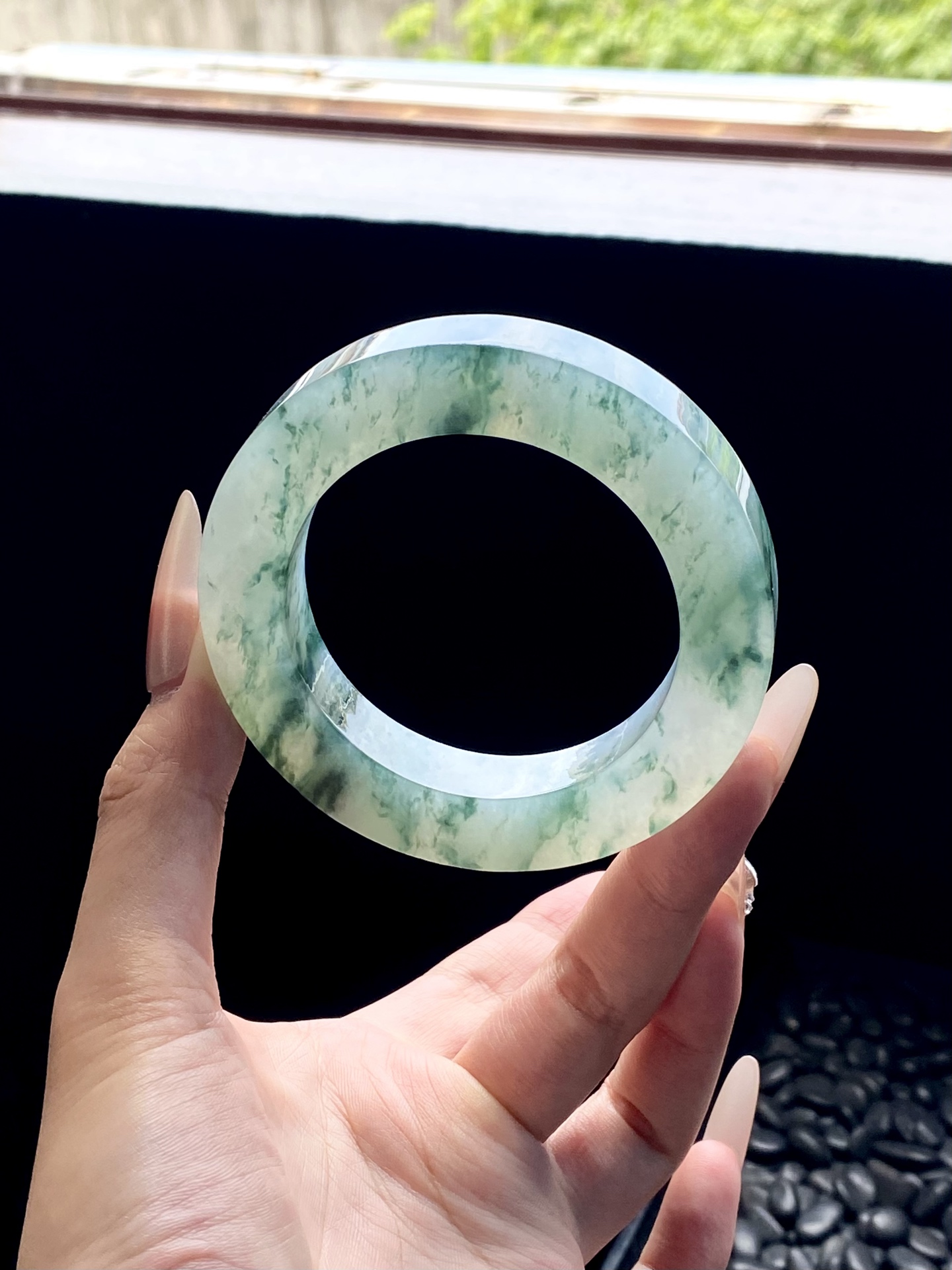 大圈口冰绿飘花圆条镯胚 M63-58 ⭕️79.8-55-12.8-12.5 可做55～63正圈/55～58圆条