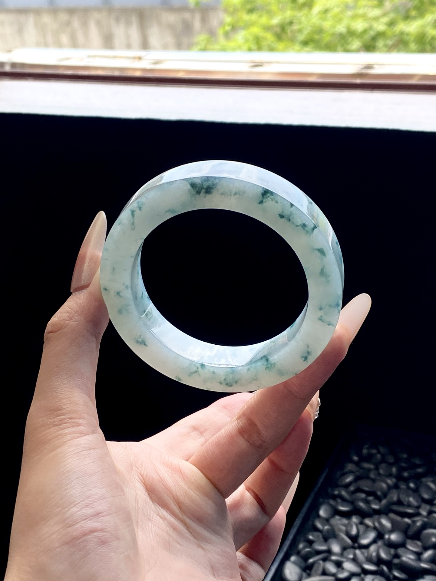 大圈口冰蓝飘花镯胚 F0409-1 ⭕️78-57-13-10.3 可做57～62正圈
