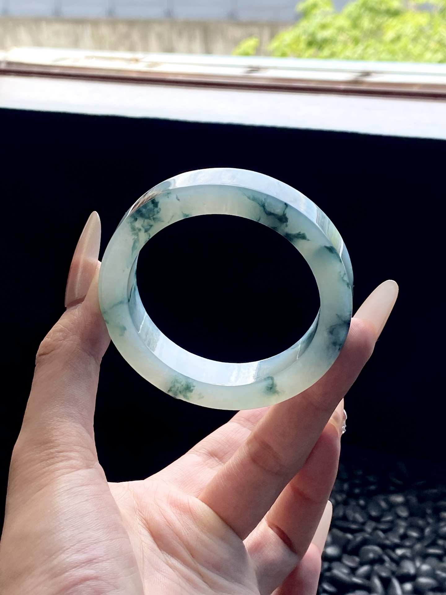 冰蓝飘花镯胚 D916-3 ⭕️71.5-54-12.8-8.5 可做54～55正圈