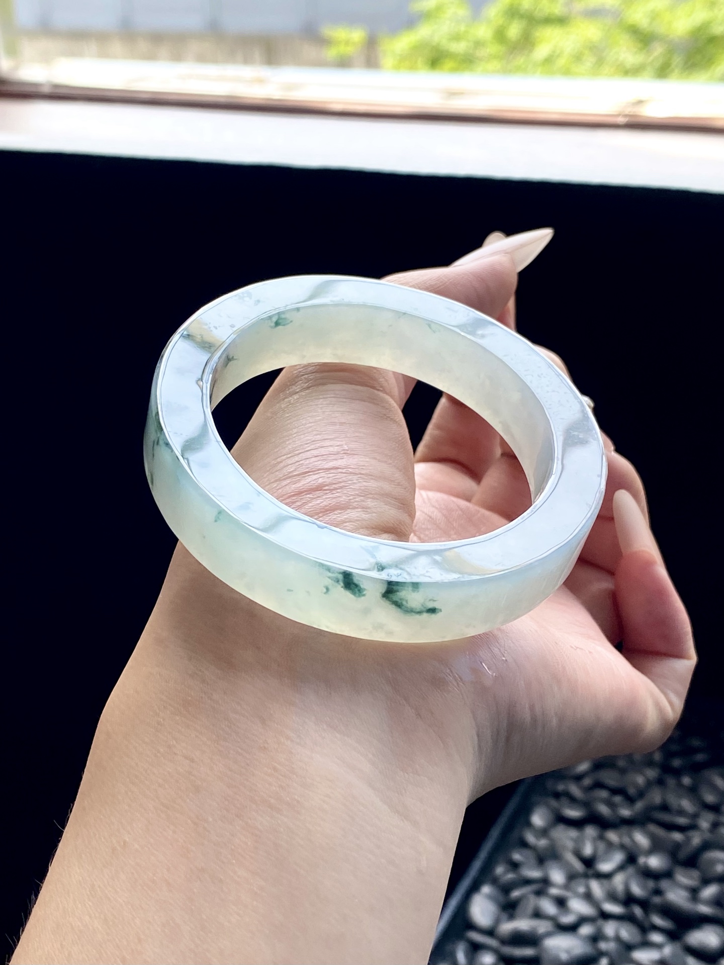 冰蓝飘花镯胚 D916-5 ⭕️73-55-12.8-9 可做55～57正圈
