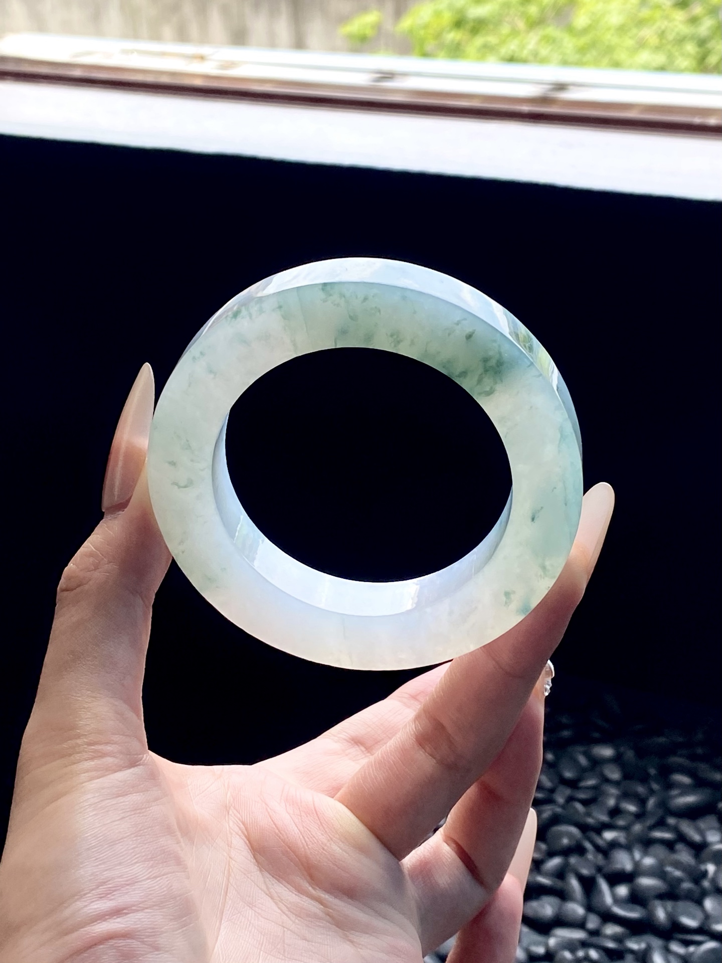 大圈口冰绿飘花圆条镯胚 M63-61 ⭕️80-55-12.5-12.5 可做54～58圆条/55～