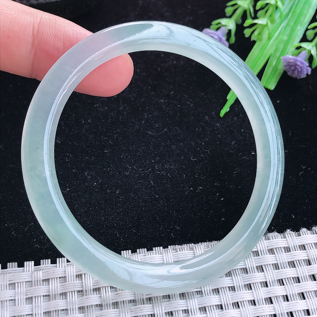实拍A货翡翠53/5.3/7.4叮当镯冰种果冻胶冰晴细条手镯玉手镯