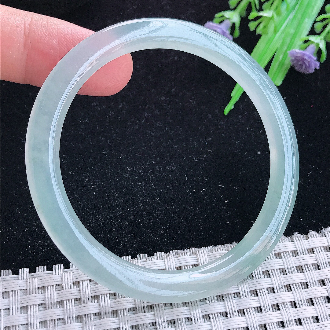 实拍A货翡翠53/5.3/7.4叮当镯冰种果冻胶冰晴细条手镯玉手镯