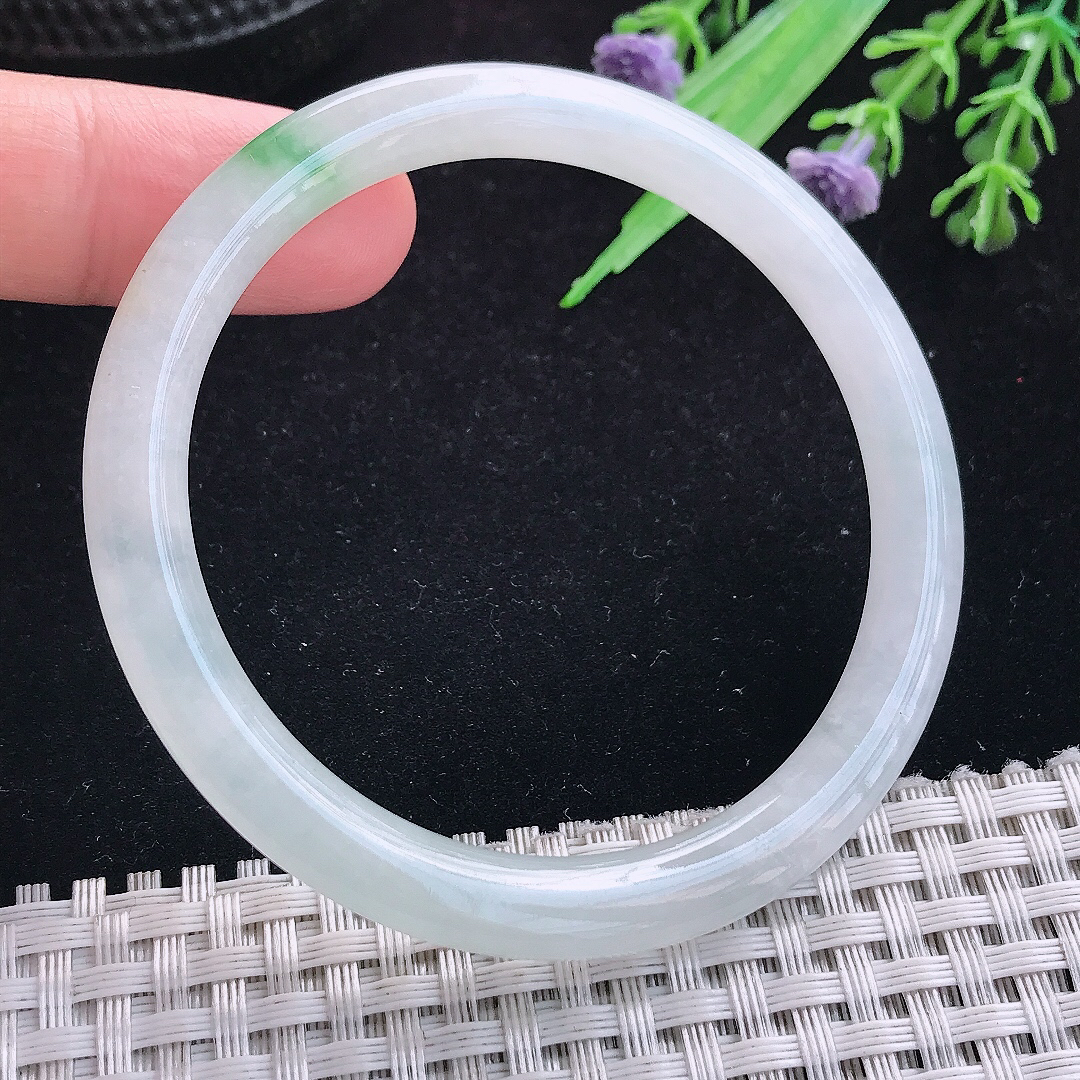 实拍A货翡翠54/6.5/7.3平安镯老坑冰胶飘花叮当手镯玉手镯