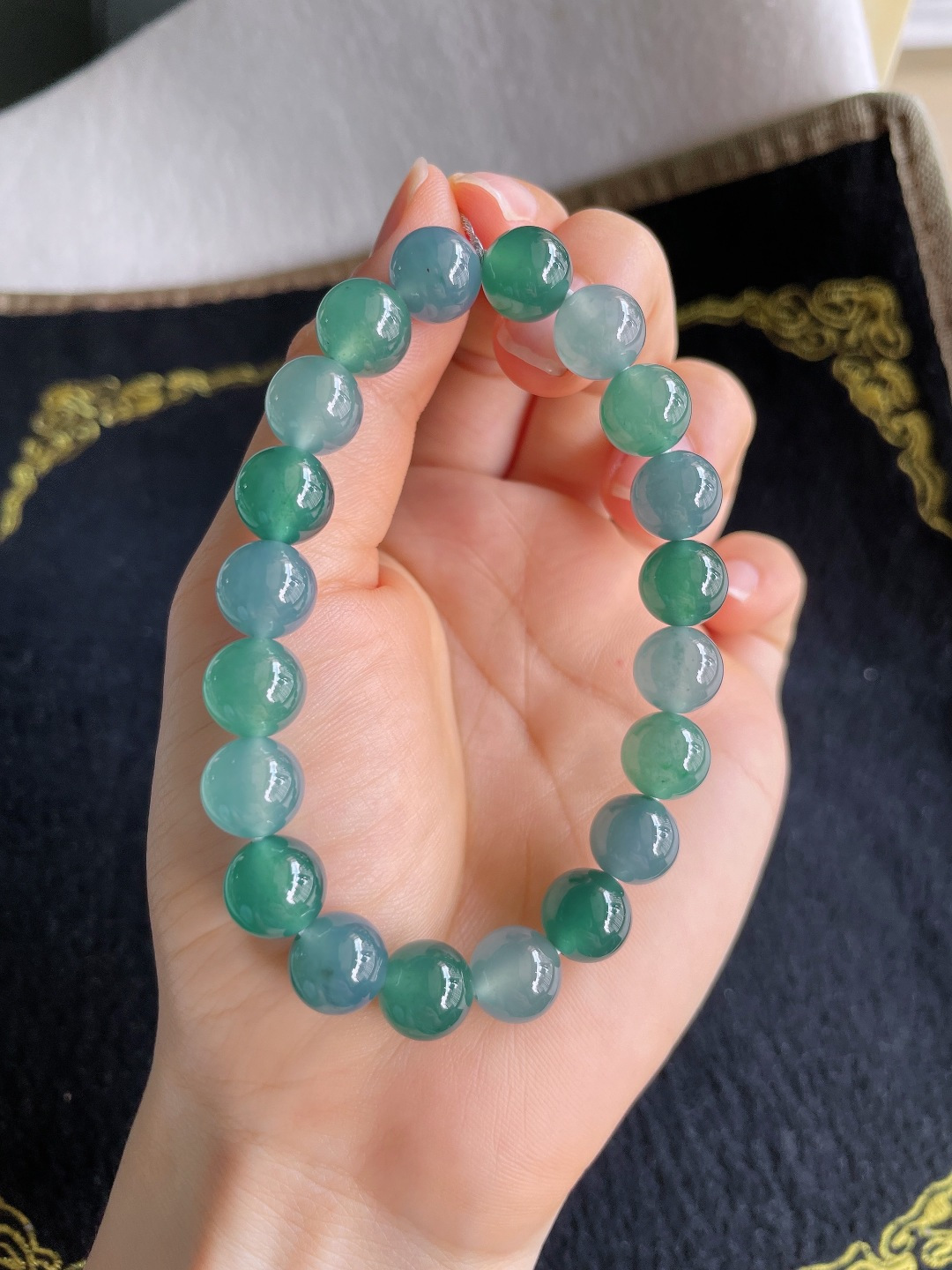 天然翡翠A货，冰多宝手串，尺寸：9.8mm。【编2780】